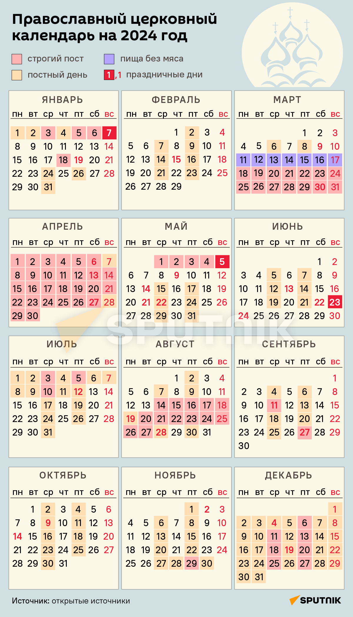 православный календарь на 2024 с постами и праздниками