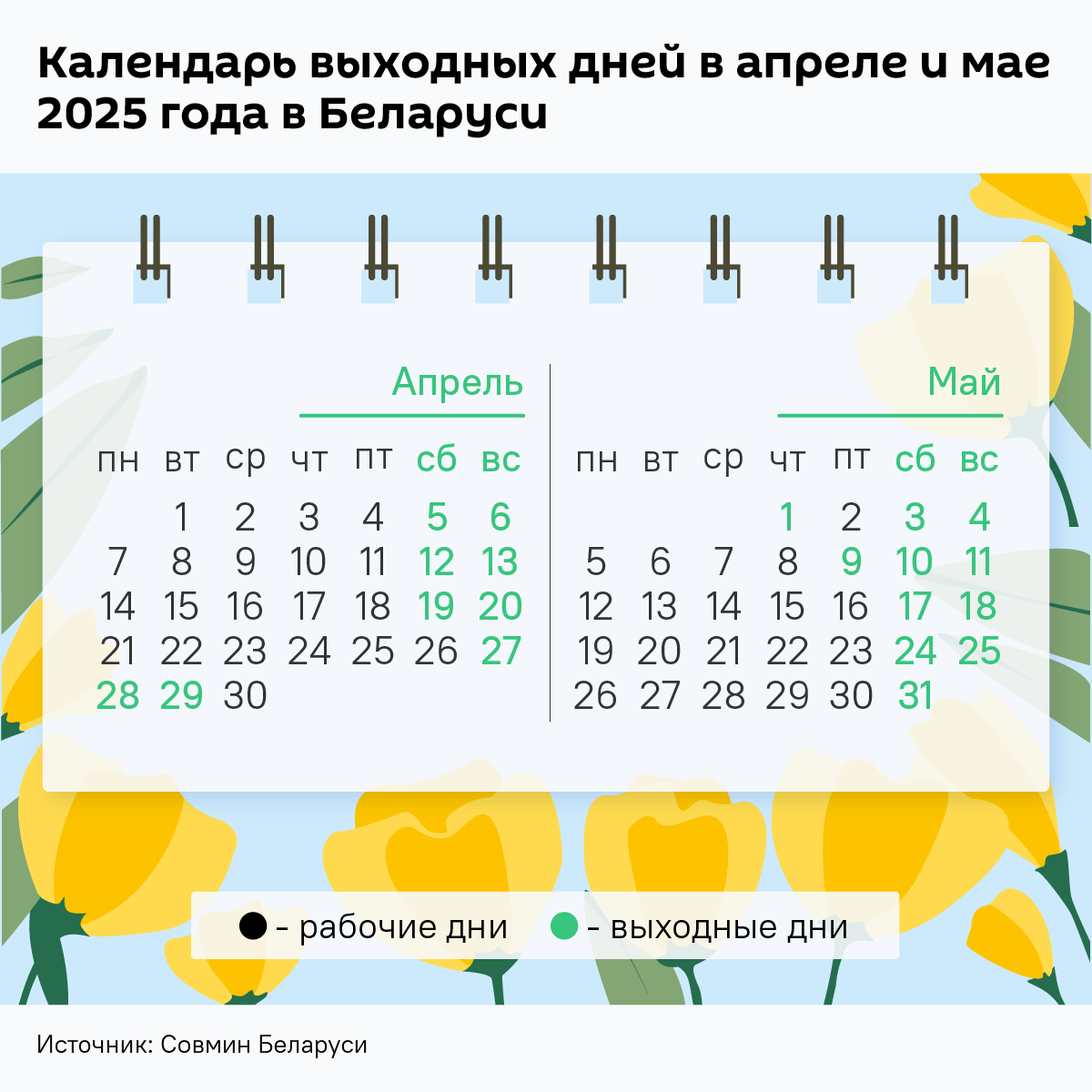 Календарь выходных дней в апреле и мае 2025 года в Беларуси - Sputnik Беларусь