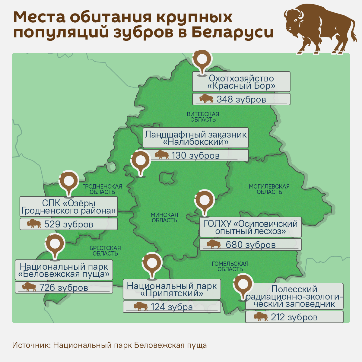 Места обитания зубров в Беларуси – инфографика - Sputnik Беларусь
