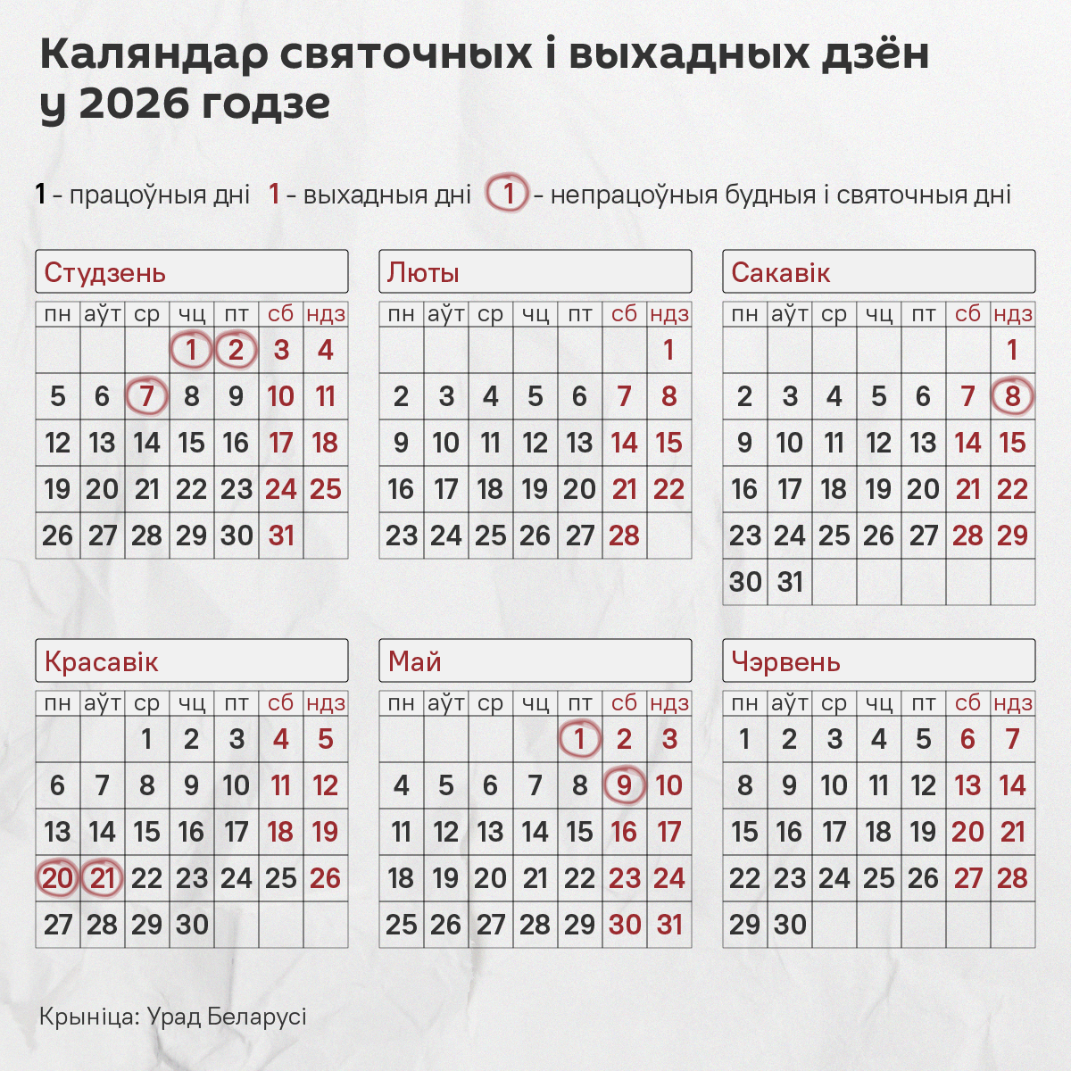 Каляндар святочных дзён і пераносаў у 2026 годзе – інфаграфіка 1 - Sputnik Беларусь