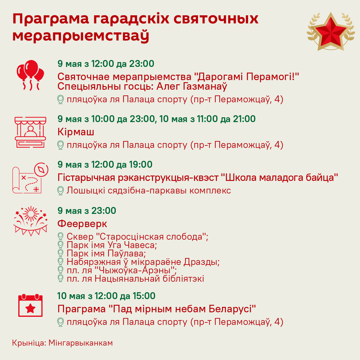 Праграма святкавання 9 Мая ў Мінску і на Кургане Славы – інфаграфіка 1 - Sputnik Беларусь