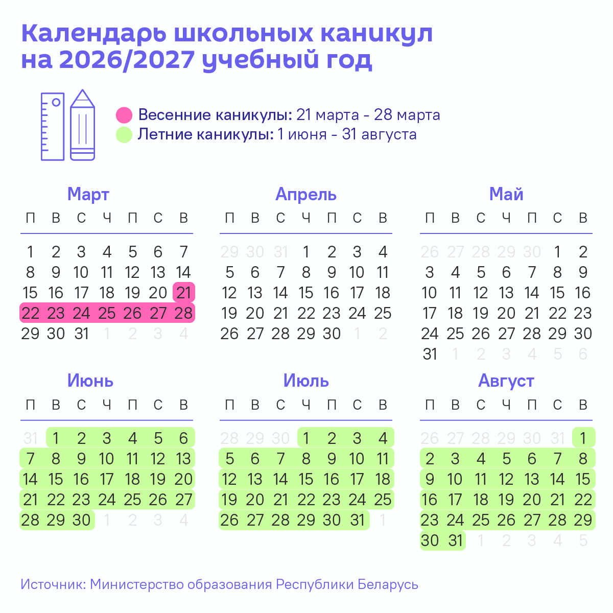 Календарь школьных каникул на 2026/2027 учебный год - Sputnik Беларусь