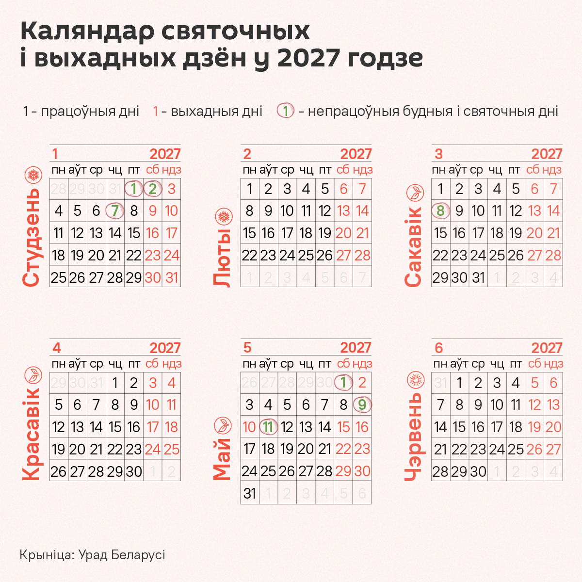 Каляндар святочных дзён і пераносаў у 2027 годзе – інфаграфіка - Sputnik Беларусь