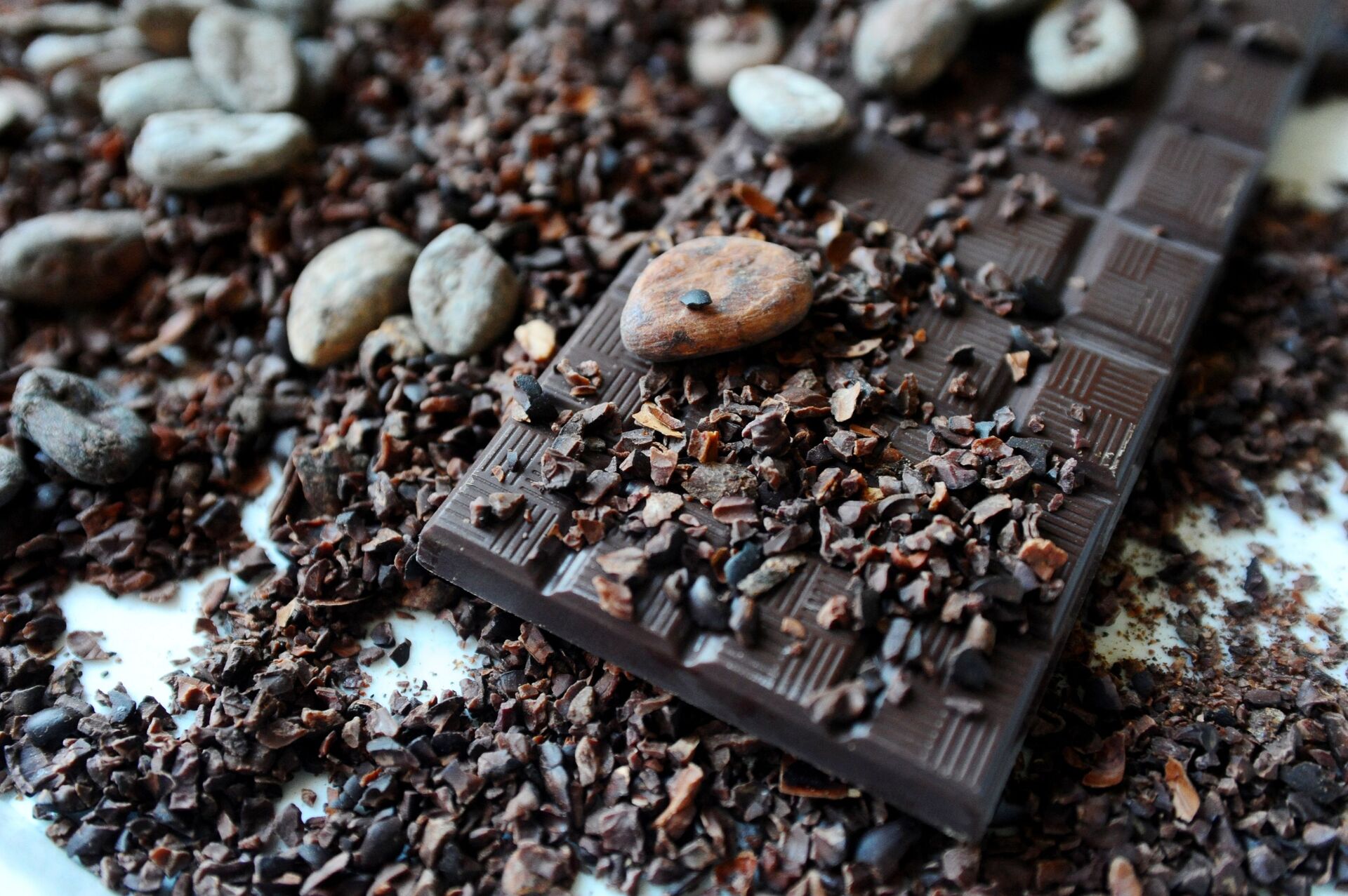 Какао-бобы и какао-крупка на плитке премиального шоколада ручной работы - Sputnik Беларусь, 1920, 28.12.2023