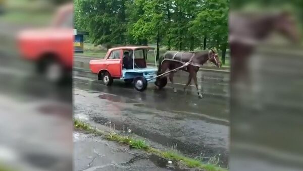 Видеофакт: карета из кузова советского москвича шокировала город - Sputnik Беларусь