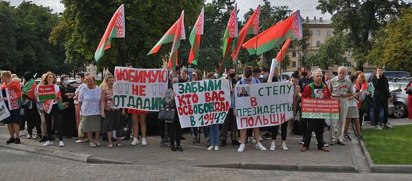 Как прошел митинг против иностранного вмешательства у посольства Варшаве в Минске, видео - Sputnik Беларусь