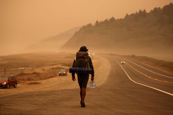 Мужчина на шоссе у Тихого океана, Калифорния - Sputnik Беларусь