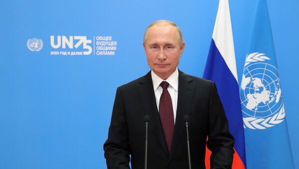 Выступление президента РФ В. Путина с видеообращением на 75-й сессии Генассамблеи ООН - Sputnik Беларусь