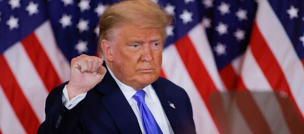 Президент США Дональд Трамп во время объявления первых результатов президентских выборов в США 2020 года в Восточном зале Белого дома в Вашингтоне Президент США Дональд Трамп во время объявления первых результатов президентских выборов в США 2020 года в Восточном зале Белого дома в Вашингтоне - Sputnik Беларусь