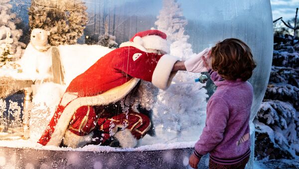 Санта-Клаус поздравляет детей с Рождеством через оргстекло - Sputnik Беларусь