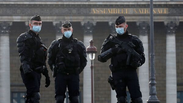 Французские жандармы стоят перед зданием Национального собрания в Париже - Sputnik Беларусь