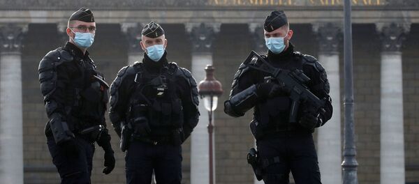 Французские жандармы стоят перед зданием Национального собрания в Париже Французские жандармы стоят перед зданием Национального собрания в Париже - Sputnik Беларусь