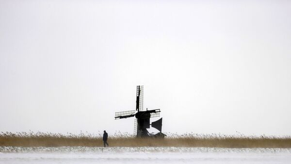 Ветряная мельница в снегу в Хейлоо, Нидерланды  - Sputnik Беларусь