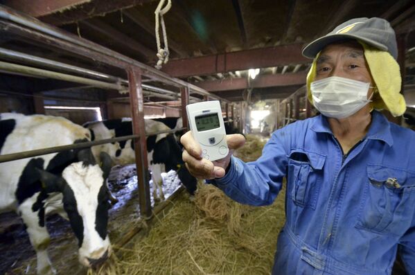 Японский фермер Масакацу Косоне проверяет уровень радиации на своей ферме - Sputnik Беларусь