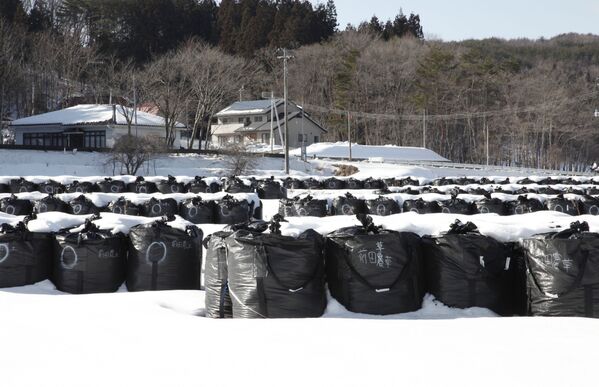Мешки для мусора заполнены загрязненной почвой в префектура Фукусима - Sputnik Беларусь