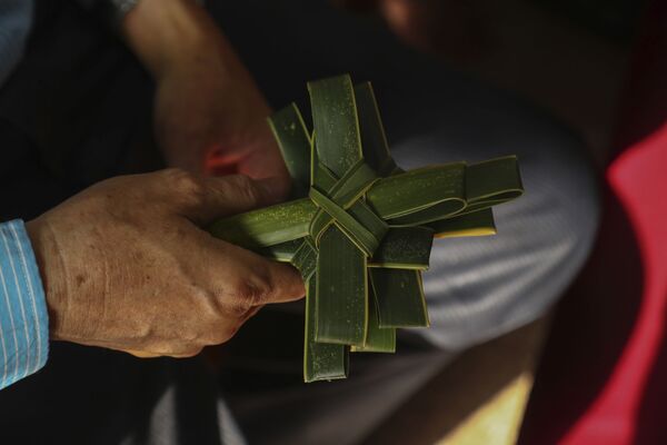 Крест из освященных пальмовых листьев на католической мессе в Индии - Sputnik Беларусь
