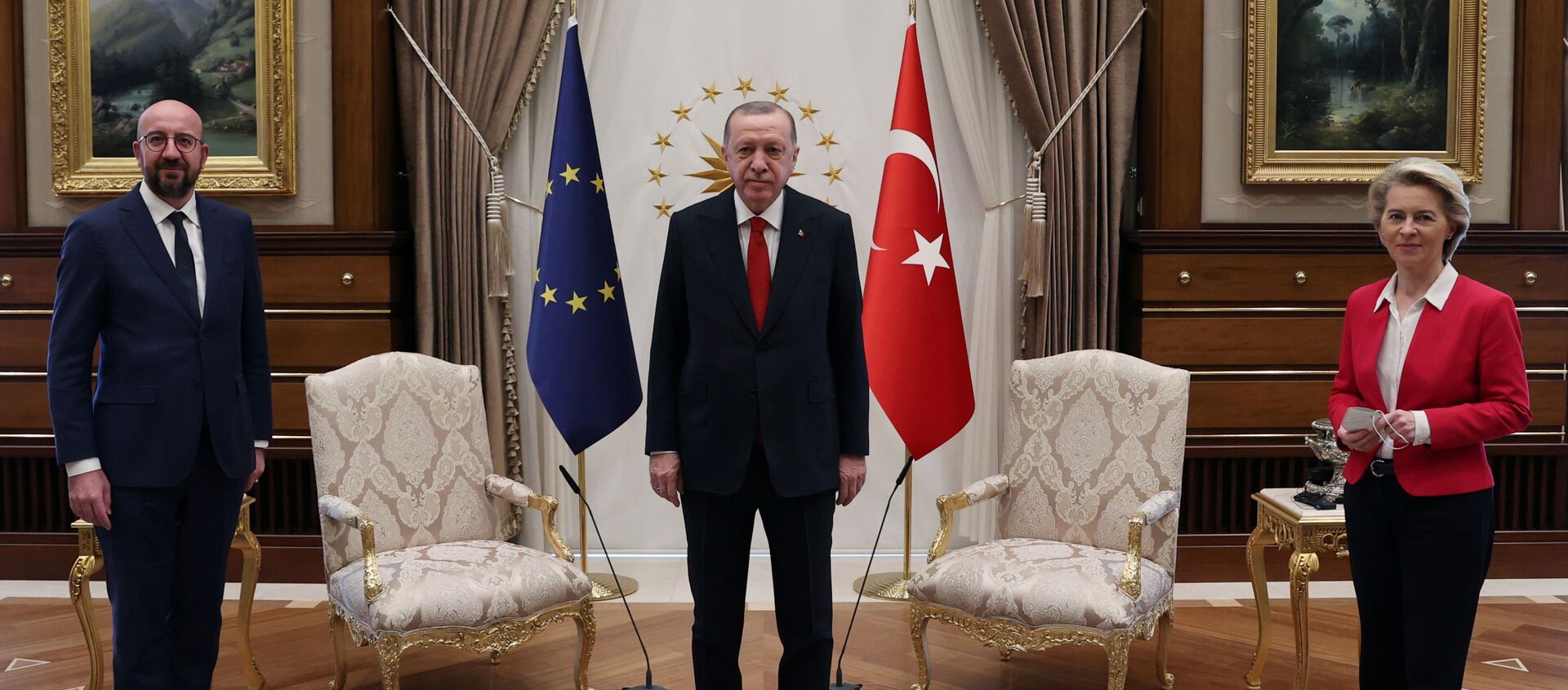 Встреча в Анкаре президента Турции Эрдогана, председателя ЕС Мишеля и главы ЕК фон дер Ляйен - Sputnik Беларусь, 1920, 08.04.2021