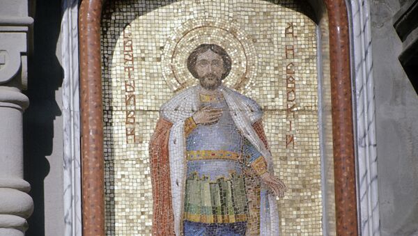 Икона Александра Невского (мозаика) в нише собора Святого Александра Невского - Sputnik Беларусь