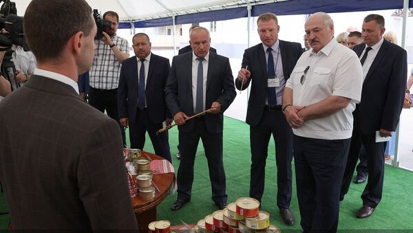 Президент Беларуси Александр Лукашенко на мясоконсервном комбинате в Орше - Sputnik Беларусь