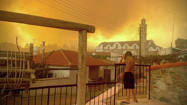 Дым от лесного пожара в деревне Ора, Ларнака, Кипр, 3 июля 2021 года - Sputnik Беларусь