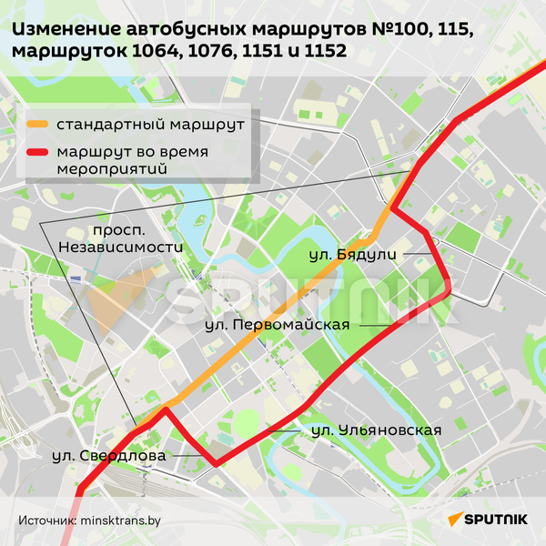 Изменение автобусных маршрутов №100, 115, маршруток 1064, 1076, 1151 и 1152  - Sputnik Беларусь