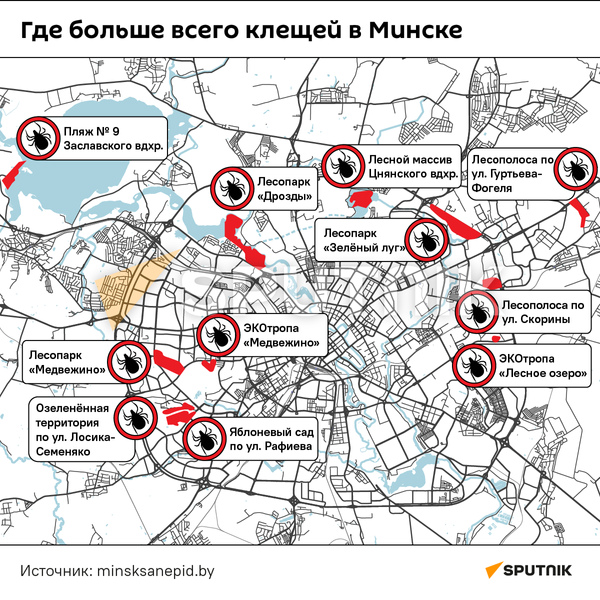 Инфографика - карта обитания клещей в Минске - Sputnik Беларусь