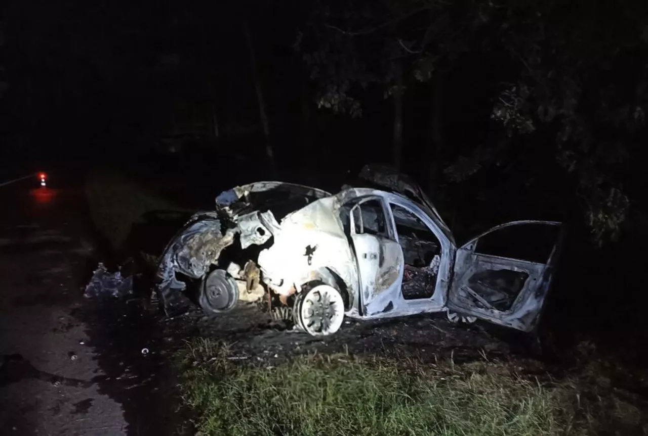Mazda сгорела под Гомелем