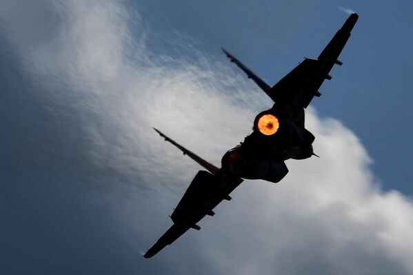 Самолет МиГ-29УБ из авиационной группы высшего пилотажа &quot;Стрижи&quot; . - Sputnik Беларусь