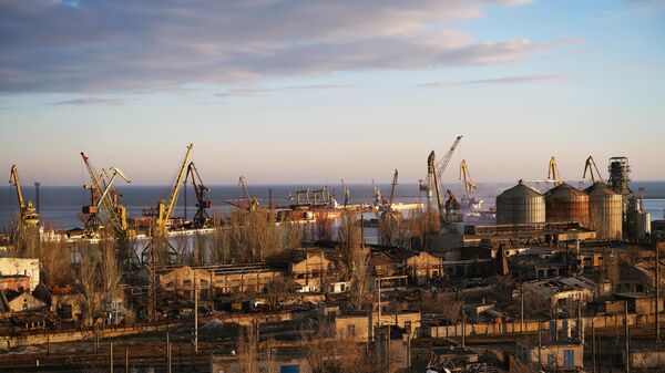 Вид на морской порт с крыши многоэтажного дома в Мариуполе - Sputnik Беларусь