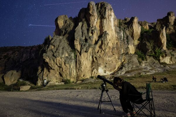 Посетители наблюдают за небом во время метеорного потока Персеиды. - Sputnik Беларусь
