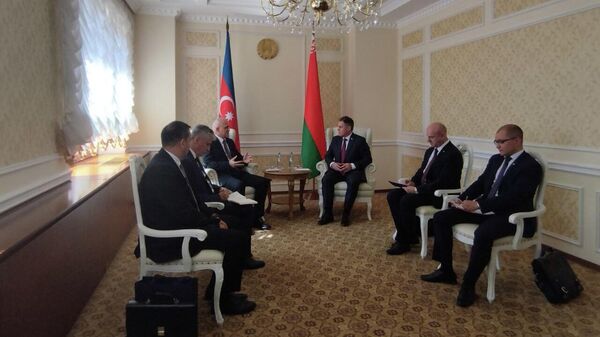 Белорусский вице-премьер Игорь Петришенко на встрече со своим азербайджанским коллегой Шахином Мустафаевым - Sputnik Беларусь