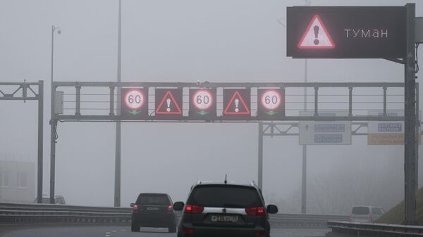 Автомобили едут по дороге во время сильного тумана - Sputnik Беларусь