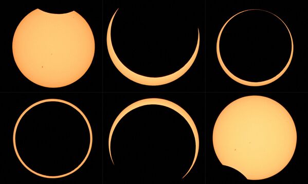 На этой серии фотографий видно, как Луна закрывает Солнце над Альбукерке, штат Нью-Мексико. - Sputnik Беларусь