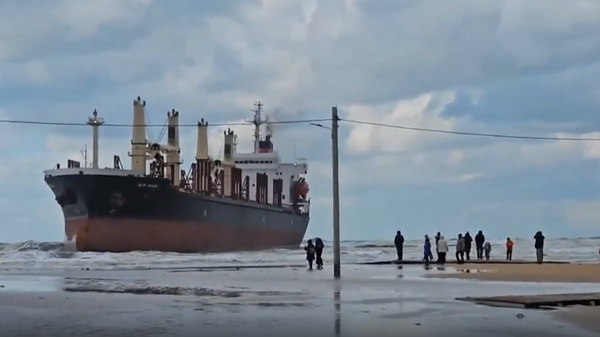 Туристы стоят в пробке, чтобы увидеть севший на мель сухогруз (видео) - Sputnik Беларусь