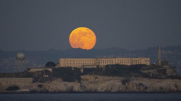 Бобровая луна, восходит над островом Алькатрас в Сан-Франциско - Sputnik Беларусь