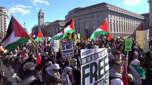 Многотысячная акция в поддержку Газы прошла в Вашингтоне – видео - Sputnik Беларусь