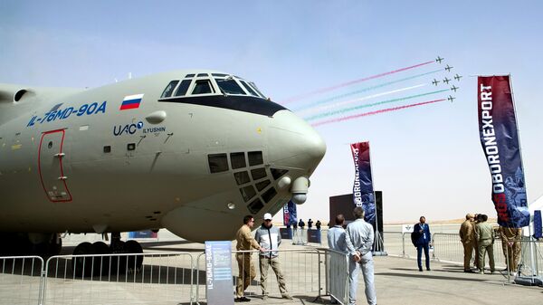 Модернизированный тяжелый транспортный самолет Ил-76МД-90А на 2-й Всемирной оборонной выставке World Defense Show в Эр-Рияде - Sputnik Беларусь