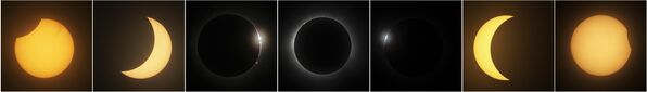 Эта комбинация фотографий показывает путь Луны справа налево во время полного солнечного затмения, наблюдаемого из Масатлана, Мексика. - Sputnik Беларусь