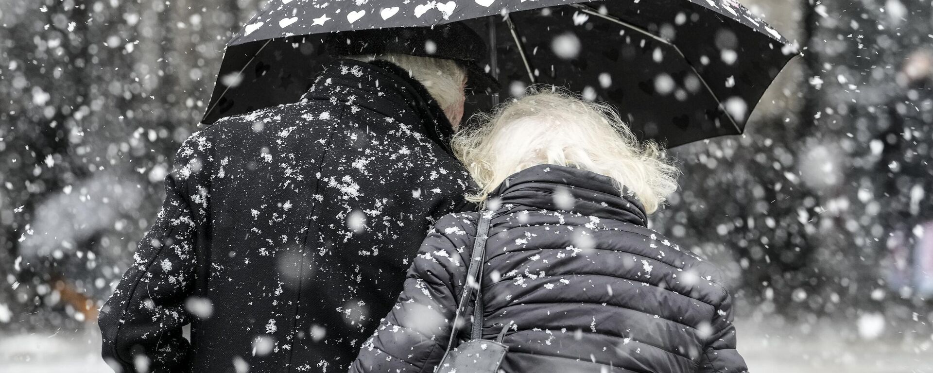 Пара под зонтом во время снегопада - Sputnik Беларусь, 1920, 29.12.2025