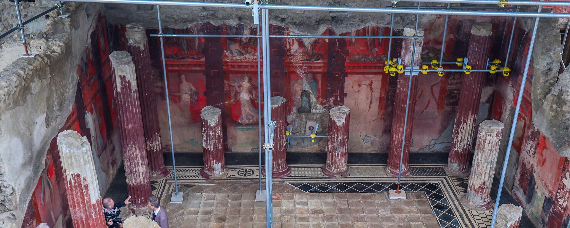 Вид сверху на новую фреску, обнаруженную при раскопках Помпей в Regio IX и посвященную Дионису - Sputnik Беларусь, 1920, 27.02.2025