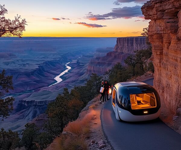 CanyonFloat X таксі ў форме абцякальнага джыпа, які плаўна ляціць у 10 см над камяністай паверхняй каньёна. Пасажыр задае маршрут праз сэнсарную панэль, пасля чаго транспарт самастойна ідзе па шляху, пазбягаючы перашкод.Асаблівасці мадэлі: тэрмашчыт новага пакалення, які забяспечвае стабільную працу пры +80°C у цені і +120°C на санцапёку; керамаметалічны корпус з актыўным астуджэннем (аўтаматычна ўключаецца пры +50°C); антыблікавыя панэлі, якія паглынаюць 98% УФ-выпраменьвання. Слоган: "Халаднакроўны ў самым пекле". CanyonFloat X таксі ў форме абцякальнага джыпа, які плаўна ляціць у 10 см над камяністай паверхняй каньёна. Пасажыр задае маршрут праз сэнсарную панэль, пасля чаго транспарт самастойна ідзе па шляху, пазбягаючы перашкод.Асаблівасці мадэлі: тэрмашчыт новага пакалення, які забяспечвае стабільную працу пры +80°C у цені і +120°C на санцапёку; керамаметалічны корпус з актыўным астуджэннем (аўтаматычна ўключаецца пры +50°C); антыблікавыя панэлі, якія паглынаюць 98% УФ-выпраменьвання. Слоган: "Халаднакроўны ў самым пекле". - Sputnik Беларусь