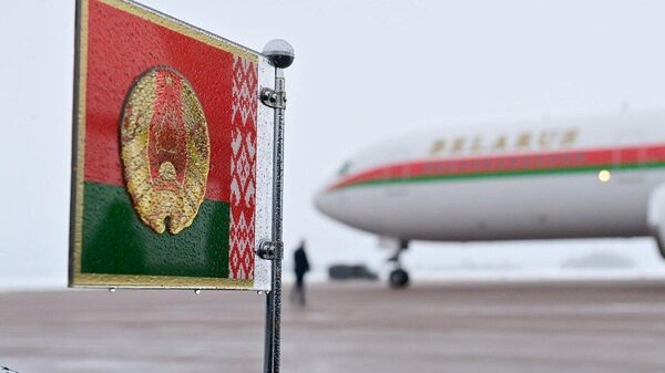 Прэзідэнцкі штандар на фоне самалёта - Sputnik Беларусь