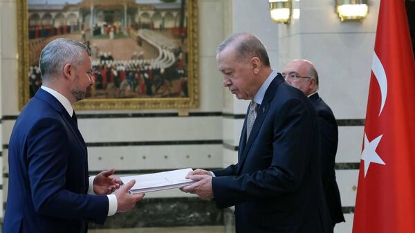 Пасол Беларусі ў Турцыі Анатоль Глаз уручыў даверчыя граматы турэцкаму прэзідэнту Рэджэпу Таіпу Эрдагану - Sputnik Беларусь