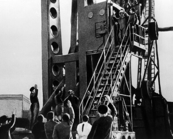 Апошнія хвіліны перад стартам карабля "Восток-1". Касмадром Байканур, 12 красавіка 1961 года. Рэпрадукцыя. Апошнія хвіліны перад стартам карабля "Восток-1". Касмадром Байканур, 12 красавіка 1961 года. Рэпрадукцыя. - Sputnik Беларусь