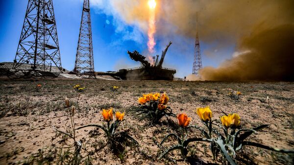 Запуск ракеты-носьбіта Союз-2.1а з караблём Союз МС-27 з касмадрома Байканур. Пуск прысвечаны 80-годдзю Перамогі ў Вялікай Айчыннай вайне. Союз-2.1а атрымаў назву Ракета Победы, яго ўпрыгожылі святочнай сімволікай. Красавік 2025 года. - Sputnik Беларусь