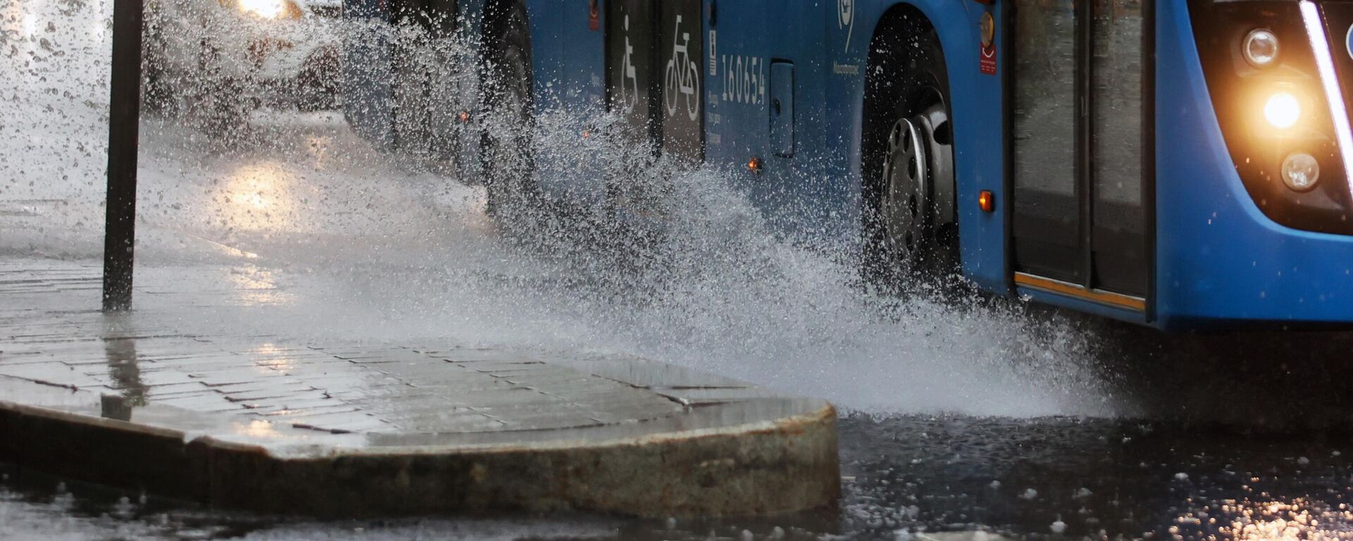 Автобус движется по проезжей части дороги во время дождя - Sputnik Беларусь, 1920, 18.10.2025