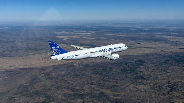 Опытный образец среднемагистрального самолета МС-21, оснащенный новыми российскими системами и агрегатами - Sputnik Беларусь