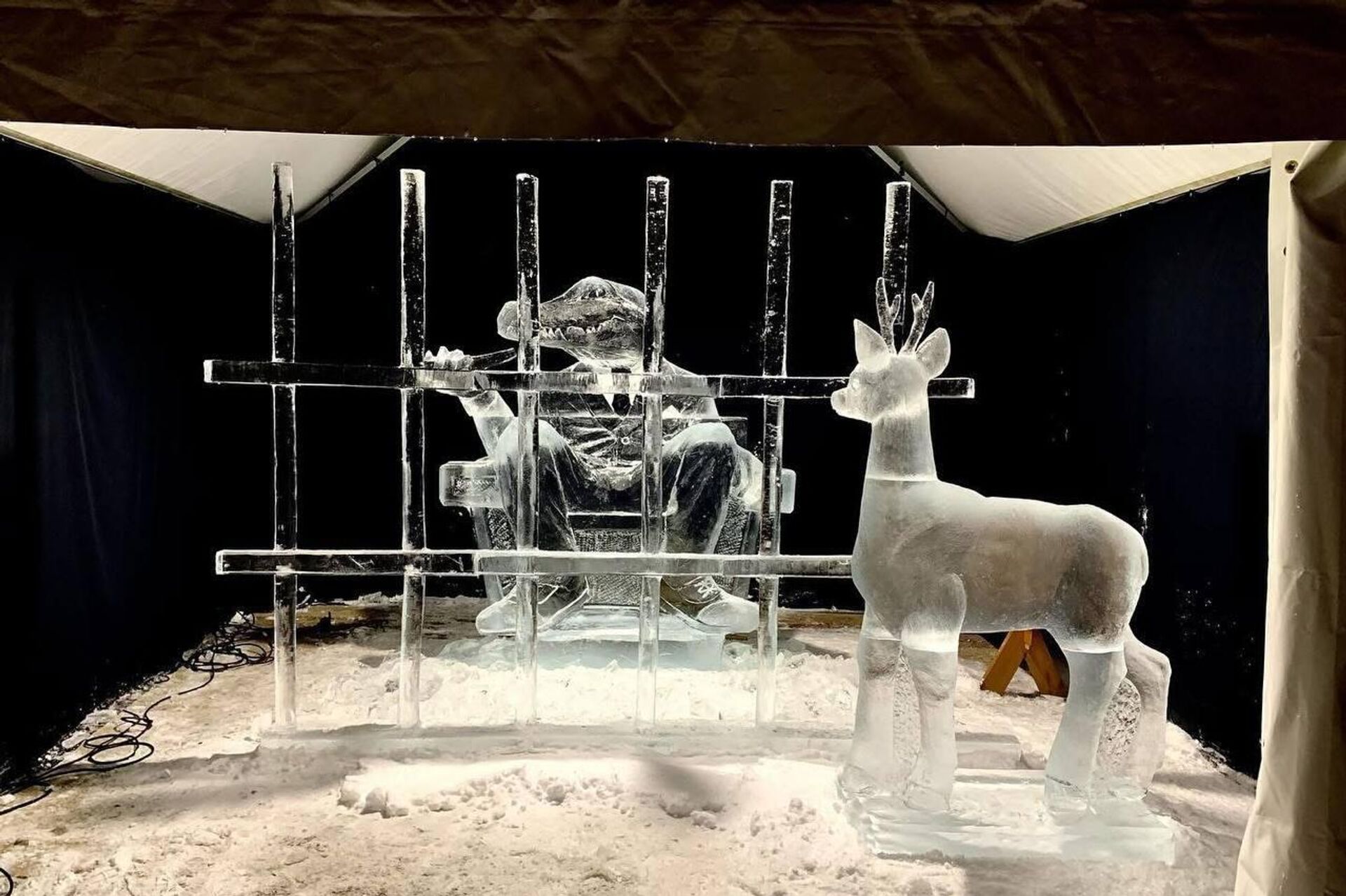 В 2022 году в Латвии белорус вырезал из ледяного блока скульптуру Стокгольмский синдром, предложив зрителю самому решить, хищник он или жертва - Sputnik Беларусь, 1920, 08.09.2025