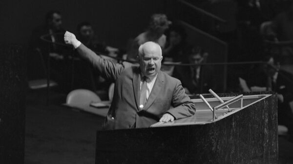 Председатель Совета Безопасности СССР Никита Хрущев выступает на Генеральной Ассамблее ООН - Sputnik Беларусь