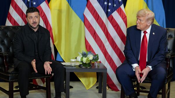Владимир Зеленский (слева) во время двусторонней встречи с президентом США Дональдом Трампом на 80-й сессии Генеральной Ассамблеи ООН - Sputnik Беларусь